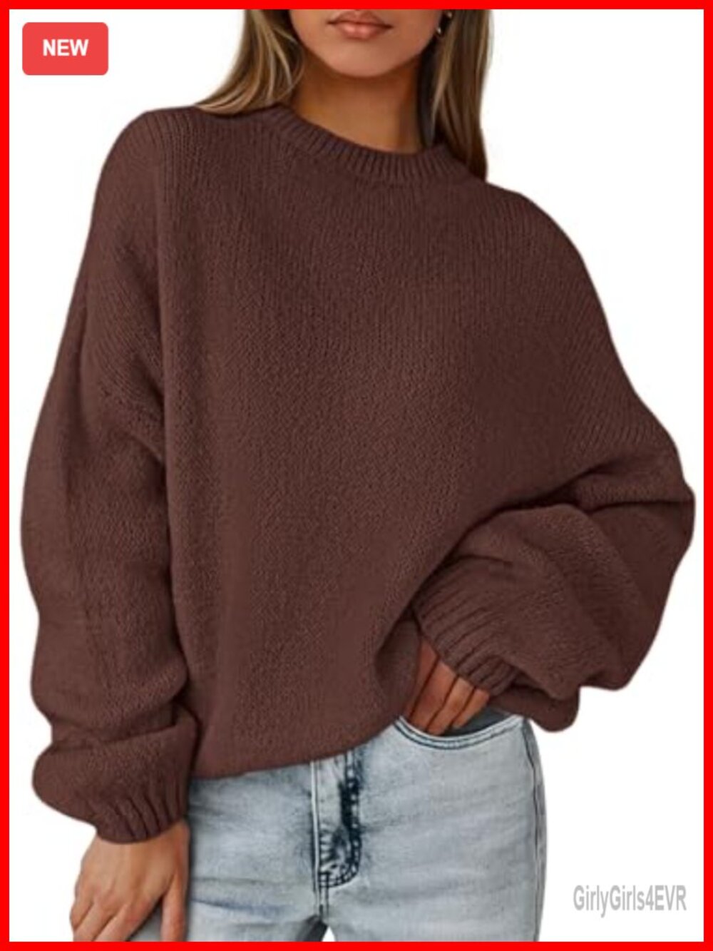 Women's Oversized Chunky Knit Pullover Sweater Drop Shoulder Crew Neck